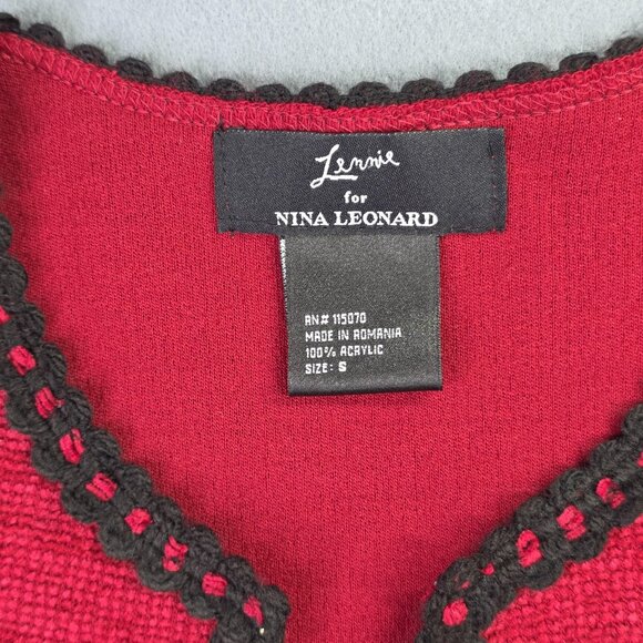 Lennie Nina Leonard Sweater Womens Small Red Black Crochet Knit Cardigan Office - Picture 4 of 10